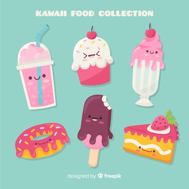 Mão desenhada kawaii pacote de comida doce