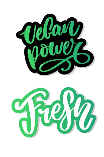 Mão desenhada letras brilhantes poder Vegan e fresco
