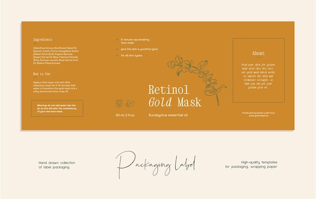 mão desenhada linha arte vetorial modelo de design de etiqueta de cosméticos