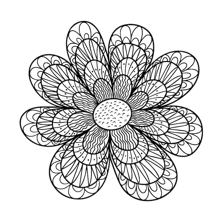 Vetor mão desenhada linha decorativa arte flor ornamentos página para colorir vetor étnico fundo branco