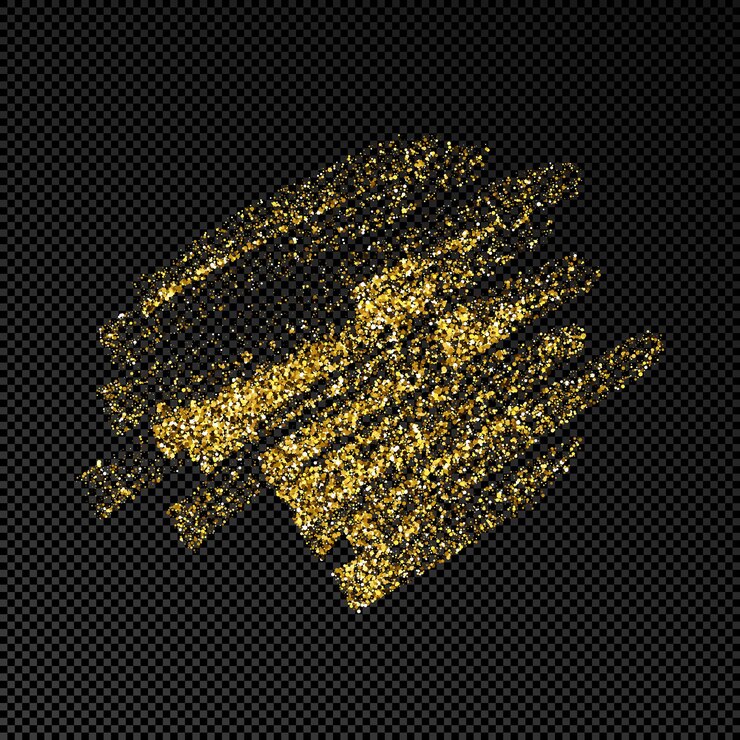 Vetor mão desenhada mancha de tinta em glitter dourado. mancha de tinta dourada com brilhos isolados em fundo escuro e transparente. ilustração vetorial