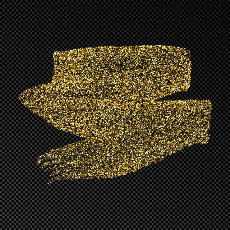 Vetor mão desenhada mancha de tinta em glitter dourado. mancha de tinta dourada com brilhos isolados em fundo escuro e transparente. ilustração vetorial