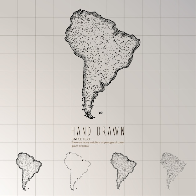 Mão desenhada mapa da América do Sul.