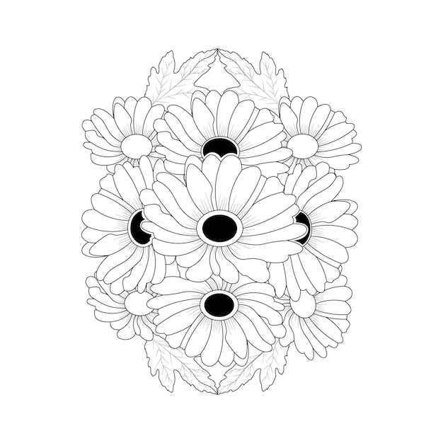 Vetor mão desenhada margarida flor página para colorir linha arte desenho com ilustração vetorial decorativa