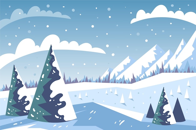 Mão desenhada paisagem plana de inverno