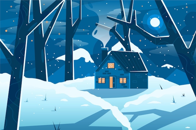 Mão desenhada paisagem plana de inverno