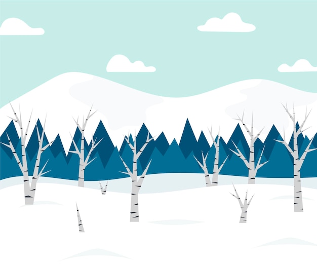 Mão desenhada paisagem plana de inverno