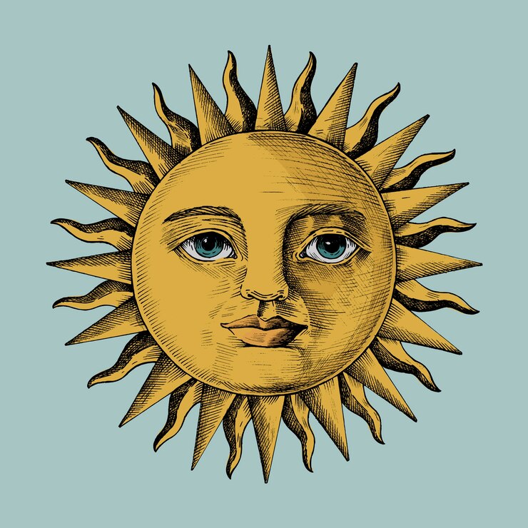 Vetor mão desenhada sol com um rosto