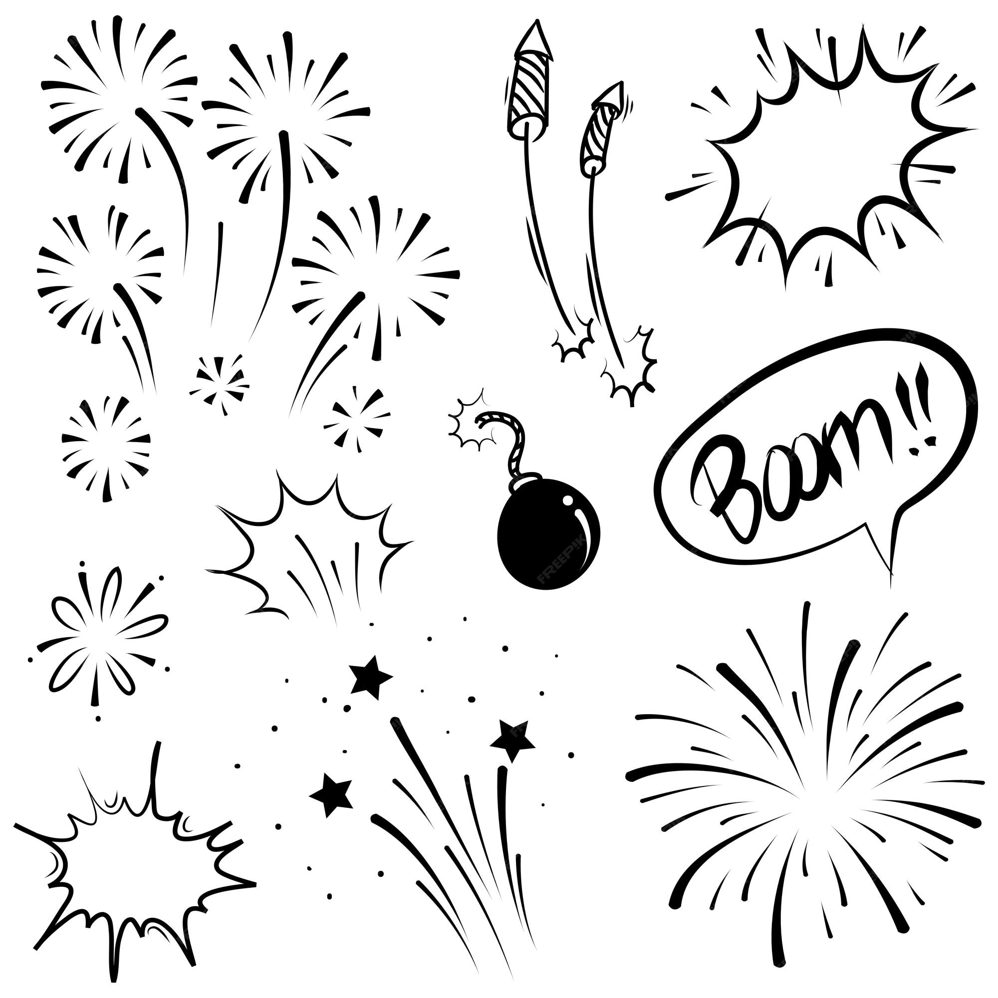 composição de fogos de artifício com imagens de doodle de pontos de fogos  de artifício de estilo desenhado à mão de desenho de forma diferente  6207105 Vetor no Vecteezy