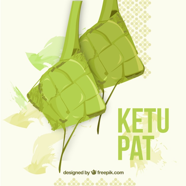 Mão desenhada tradicional ketupat composição