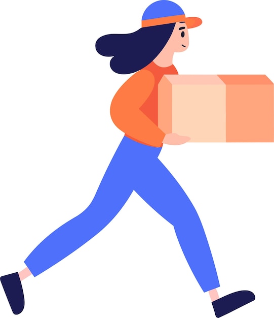 Mão desenhada, um entregador está entregando um pacote a um cliente em estilo simples, isolado no fundo