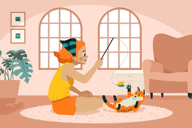 Mão desenhada vivendo com uma ilustração de animal de estimação