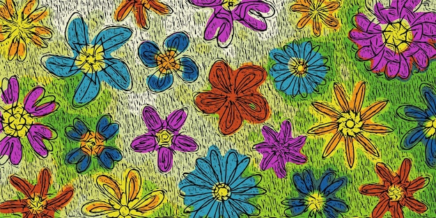 Mão desenhando flores ilustração vetorial fundo floral para têxteis