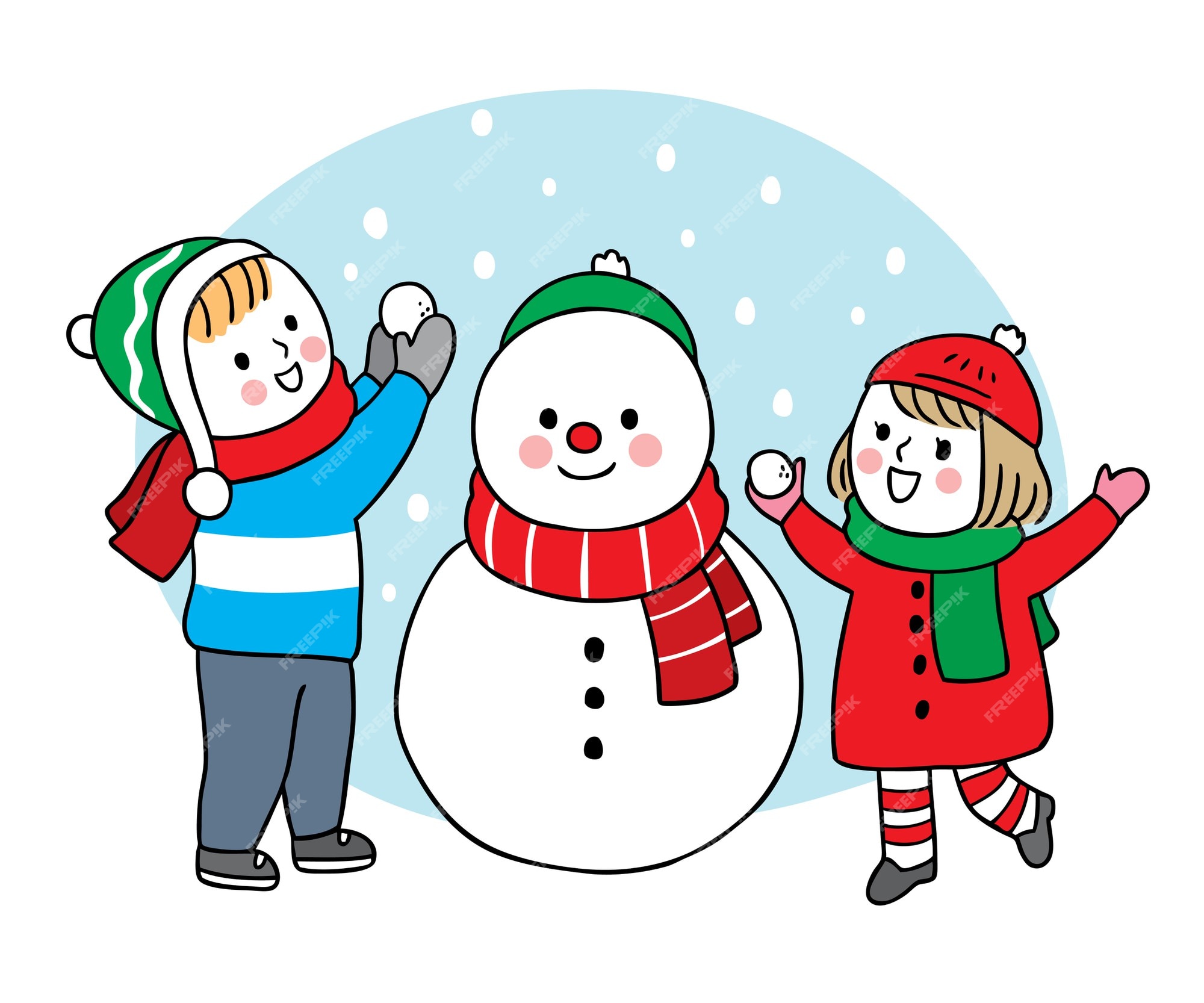 Mão desenhar desenho animado bonito feliz natal, papai noel e renas e  boneco de neve em letras grandes