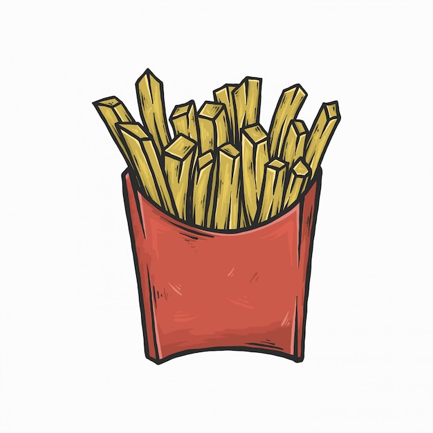 Mão desenho ilustração em vetor vintage batatas fritas