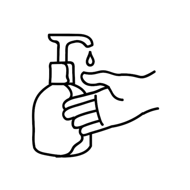 Mão desinfetada usando ilustração vetorial desenhada à mão desinfetante