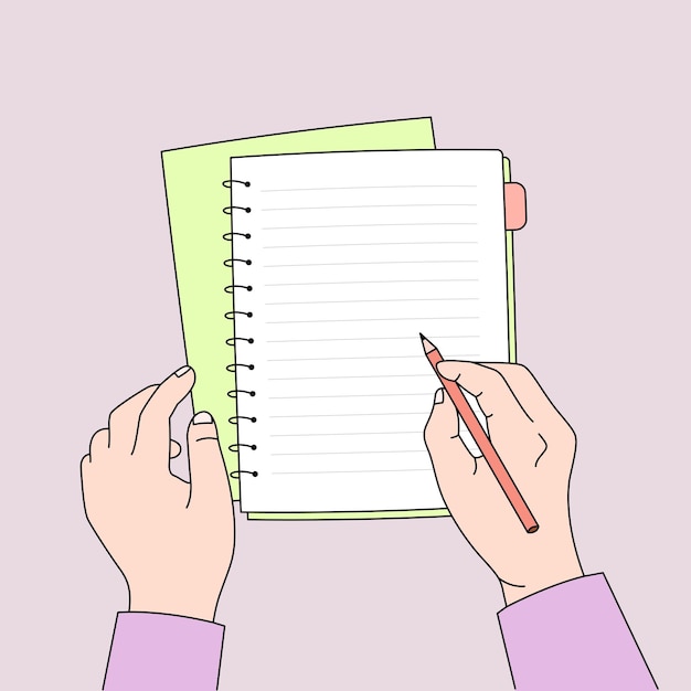 Mão escrevendo algo com uma caneta em um papel de nota de lista de verificação Estilo desenhado à mão