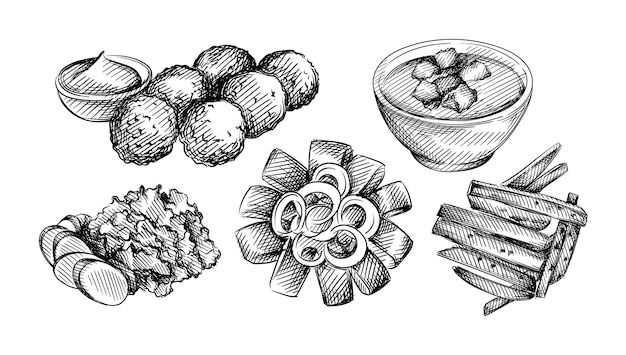 Vetor mão-extraídas conjunto de ilustrações de cozinha holandesa.