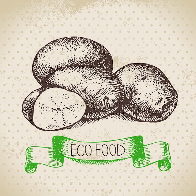 Mão-extraídas esboço batata vegetal. eco food background. ilustração em vetor