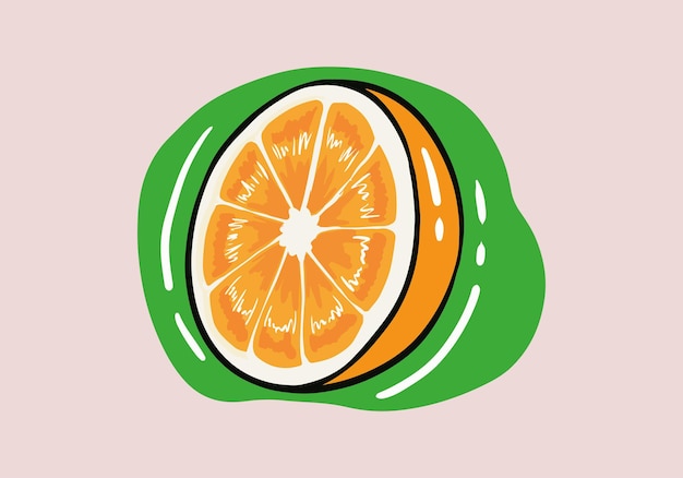 Mão-extraídas fatias de círculo de frutas laranja frescas isoladas de fundo. círculo de frutas laranja estilo cartoon.