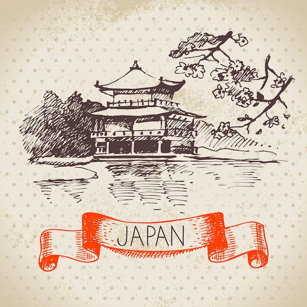 Mão-extraídas ilustração japonesa. sketch background