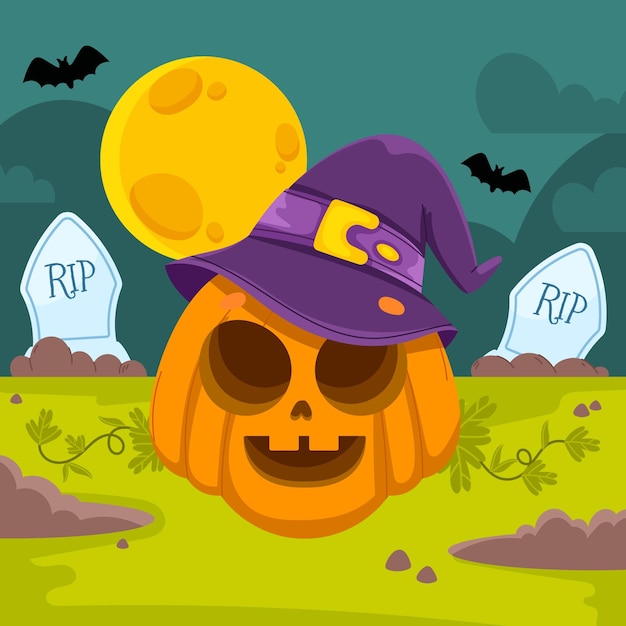 Mão-extraídas ilustração plana de abóbora de Halloween