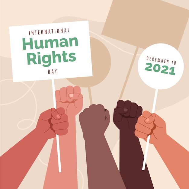 Vetor mão-extraídas ilustração plana do dia internacional dos direitos humanos