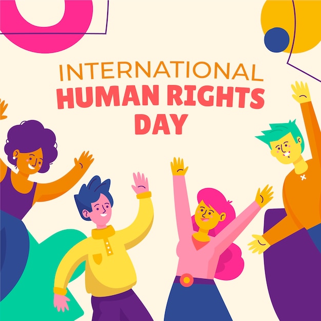 Mão-extraídas ilustração plana do dia internacional dos direitos humanos