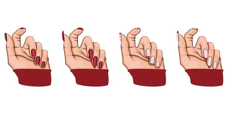 Vetor mão feminina com bela manicure coleção de manicure conceito de design de salão de beleza