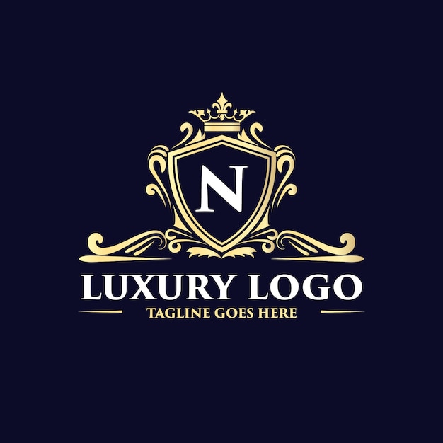 Mão floral dourada desenhada design de logotipo de luxo estilo vintage antigo com coroa apropriada para hotel restaurante café café spa salão de beleza de luxo boutique de cosméticos e negócios de decoração