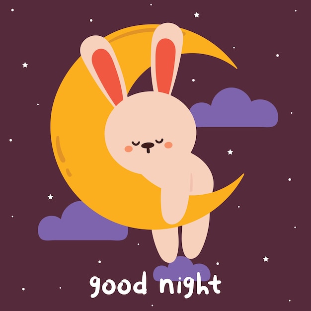 mão fofa desenho coelho de desenho animado dormindo na lua papel de parede de animal fofo fundo de animal