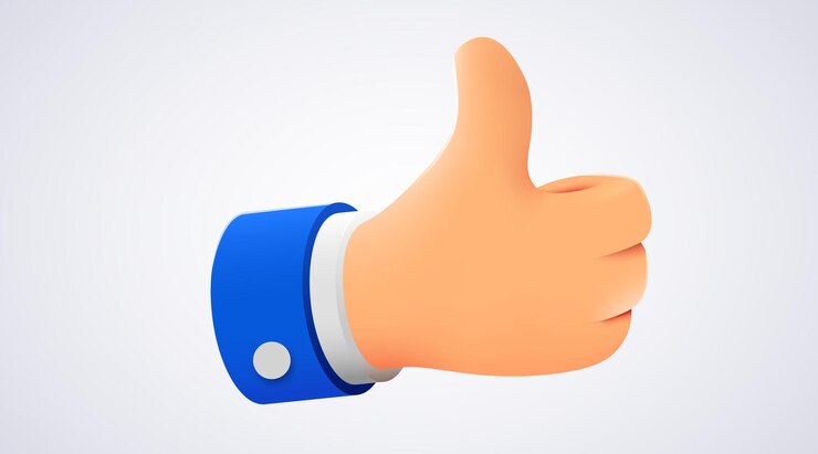 Vetor mão humana de desenho animado com o polegar conceito de sucesso na rede social ou bom feedback