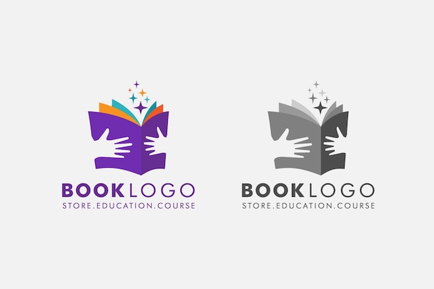 Vetor mão mantenha o livro aberto com o logotipo da estrela educação flat vector design de logotipo