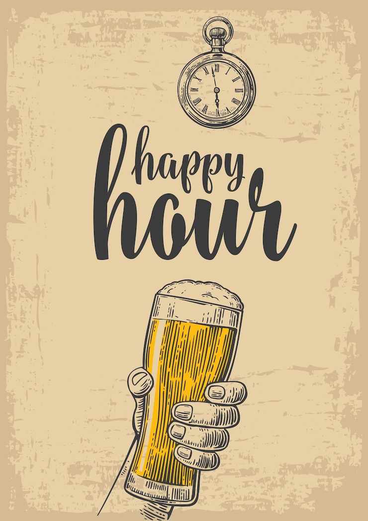 Vetor mão masculina segurando um copo de cerveja gravura de vetor vintage happy hour