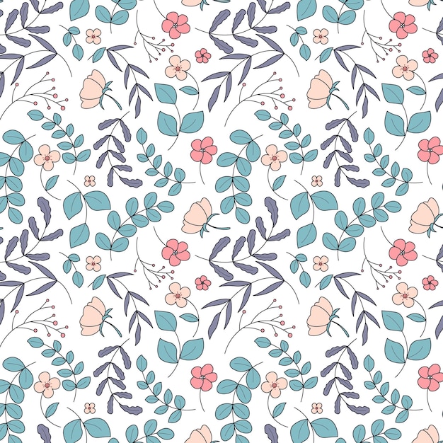 Mão plana abstrata desenhar fundo padrão floral ilustração vetorial