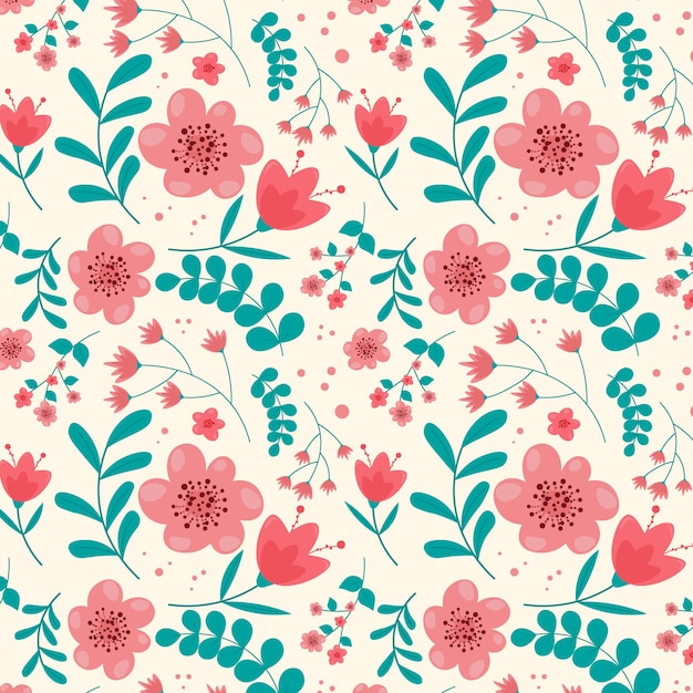 Mão plana abstrata desenhar plano de fundo padrão floral. Ilustração vetorial.