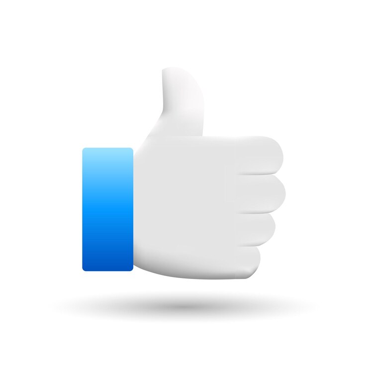 Mão realista como ícone branco e botão de mídia social blue.3d