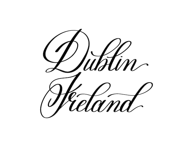 Mão rotulando o nome da capital europeia dublin irlanda para cartaz de viagem de cartão postal