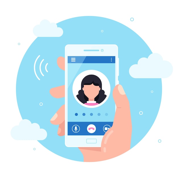 Mão segura smartphone com chamada em uma tela. Conceito de serviço de chamada.