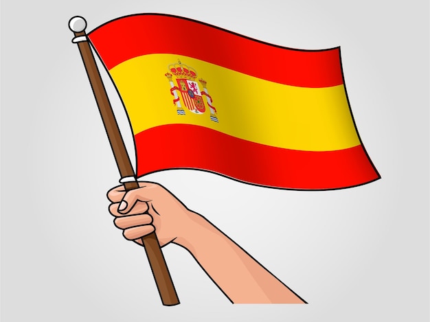 Mão segurando a ilustração ondulada da bandeira nacional da espanha