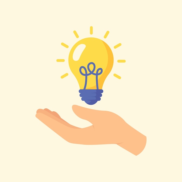 Mão segurando a lâmpada conceito criativo de inovação ou inspiração de soluções de ideias de negócios