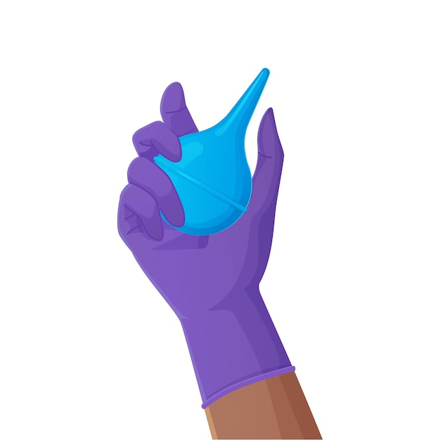 Mão segurando enema de borracha rosa ou clyster Ferramenta de desintoxicação do corpo de limpeza médica