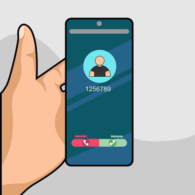Vetor mão segurando o celular smartphone com tela de chamada