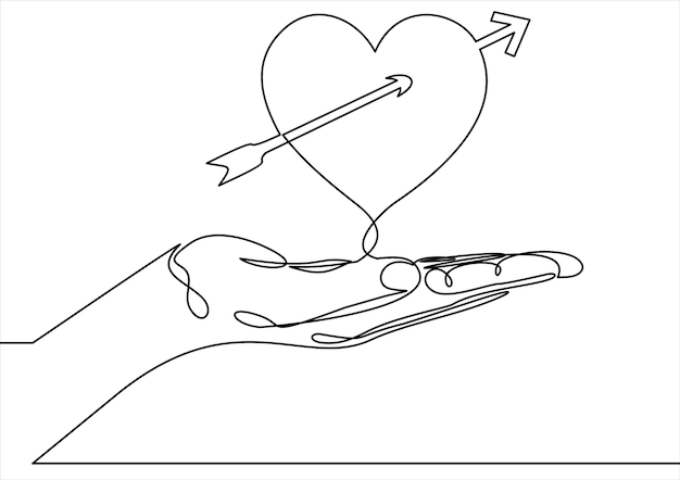 Mão segurando o coração ícone vector símbolo de amor dia dos namorados linha contínua