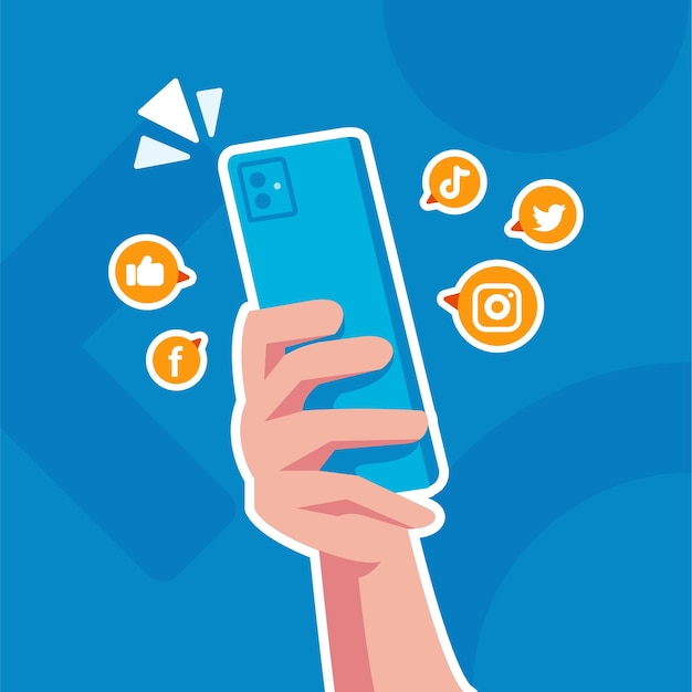 Mão segurando o smartphone e jogando mídia social