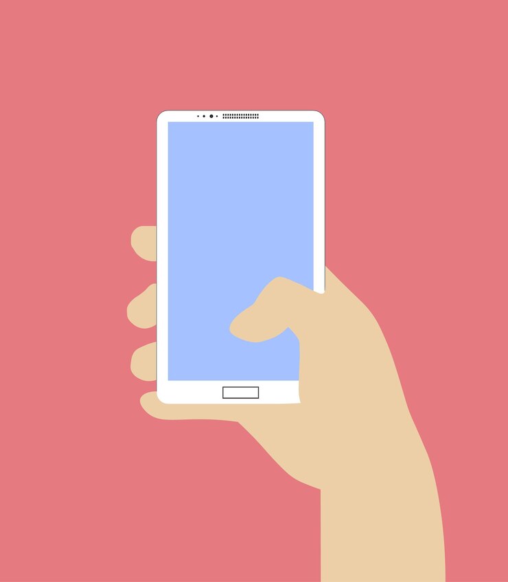 Vetor mão segurando o smartphone. ilustração vetorial em estilo design plano