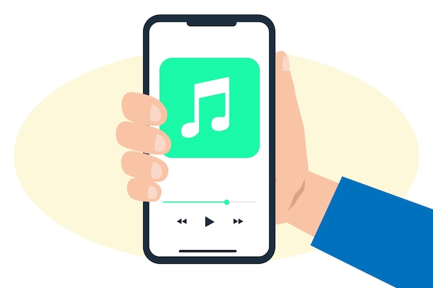 Mão segurando o smartphone tocando áudio