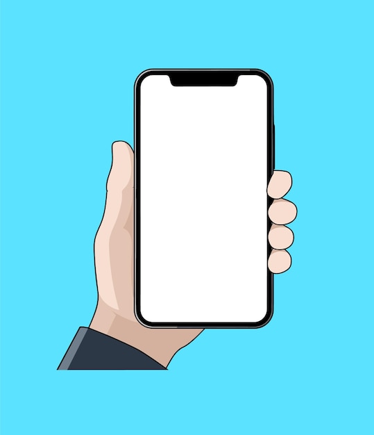 Mão segurando o smartphone Uma ilustração do celular na mão isolada no fundo branco