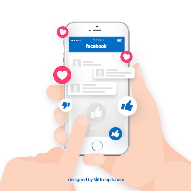 Vetor mão segurando o telefone com notificações do facebook