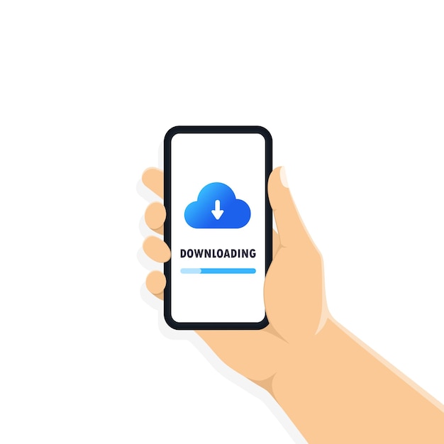 Mão segurando smartphone com nuvem